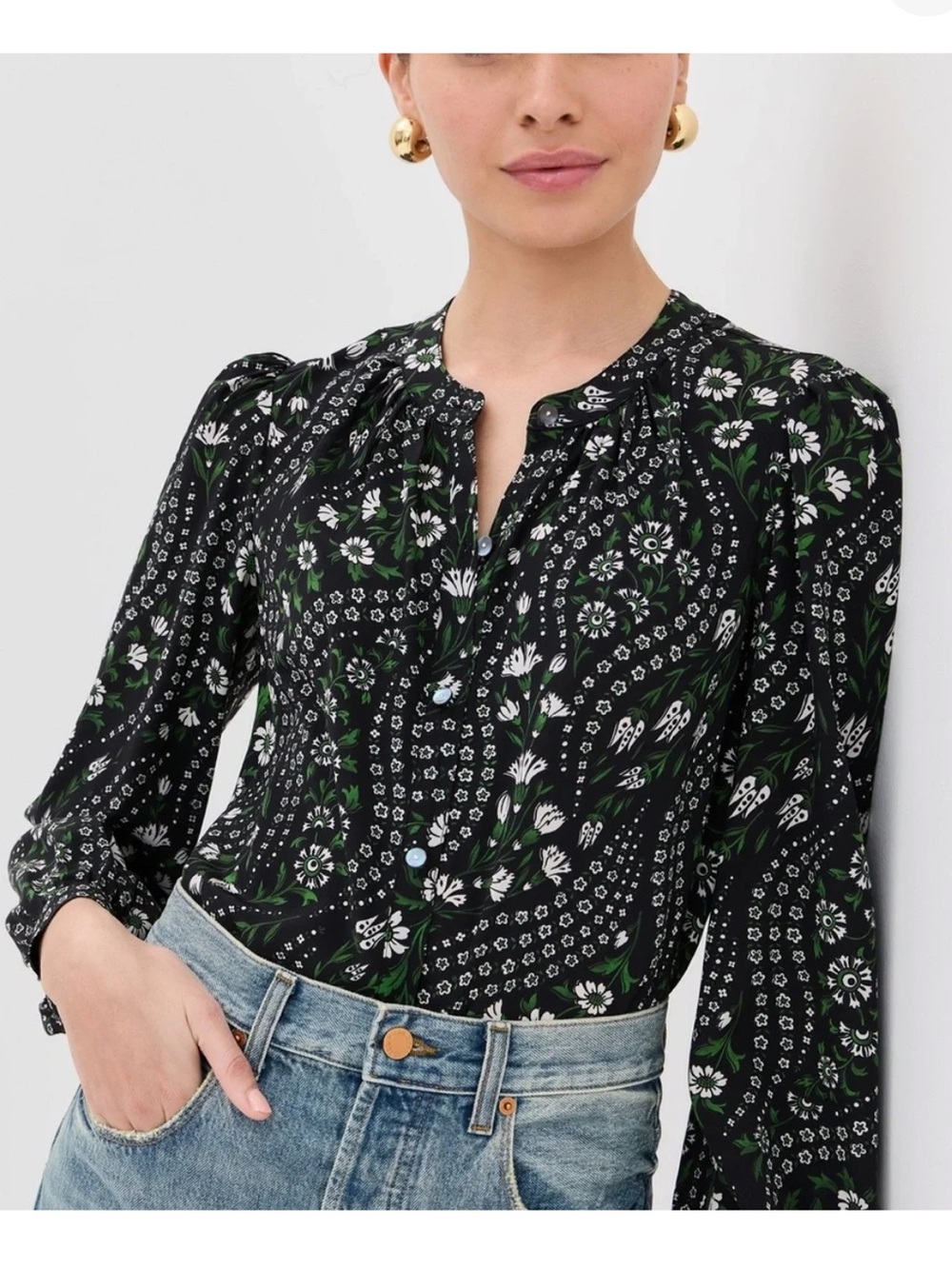 Veronica Beard ashlynn floral print long sleeve button up blouse top shirt 10